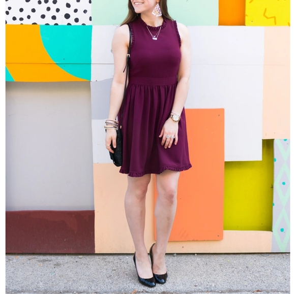 KATE SPADE Ma Cherie Ruffle Fit & Flare Mini Dress Cranberry Red Small Size 4 - Picture 10 of 14